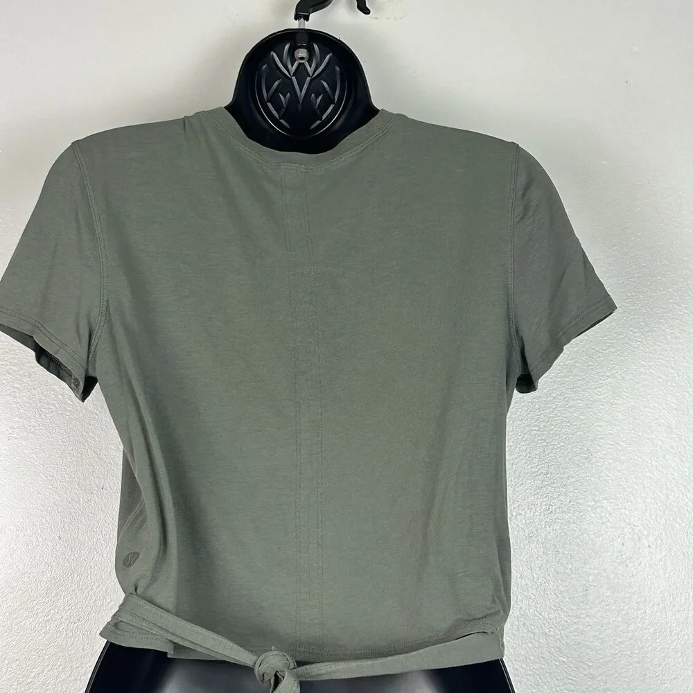 Lululemon Time to Restore Short Sleeve Crop top Grey Sage t 4/6 Pima Cotton Tie